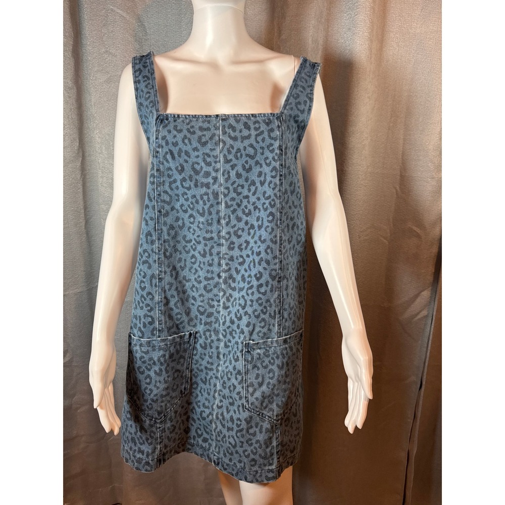 LE LIS Collection Women Denim‎ Leopard Print Overall Dress Size M